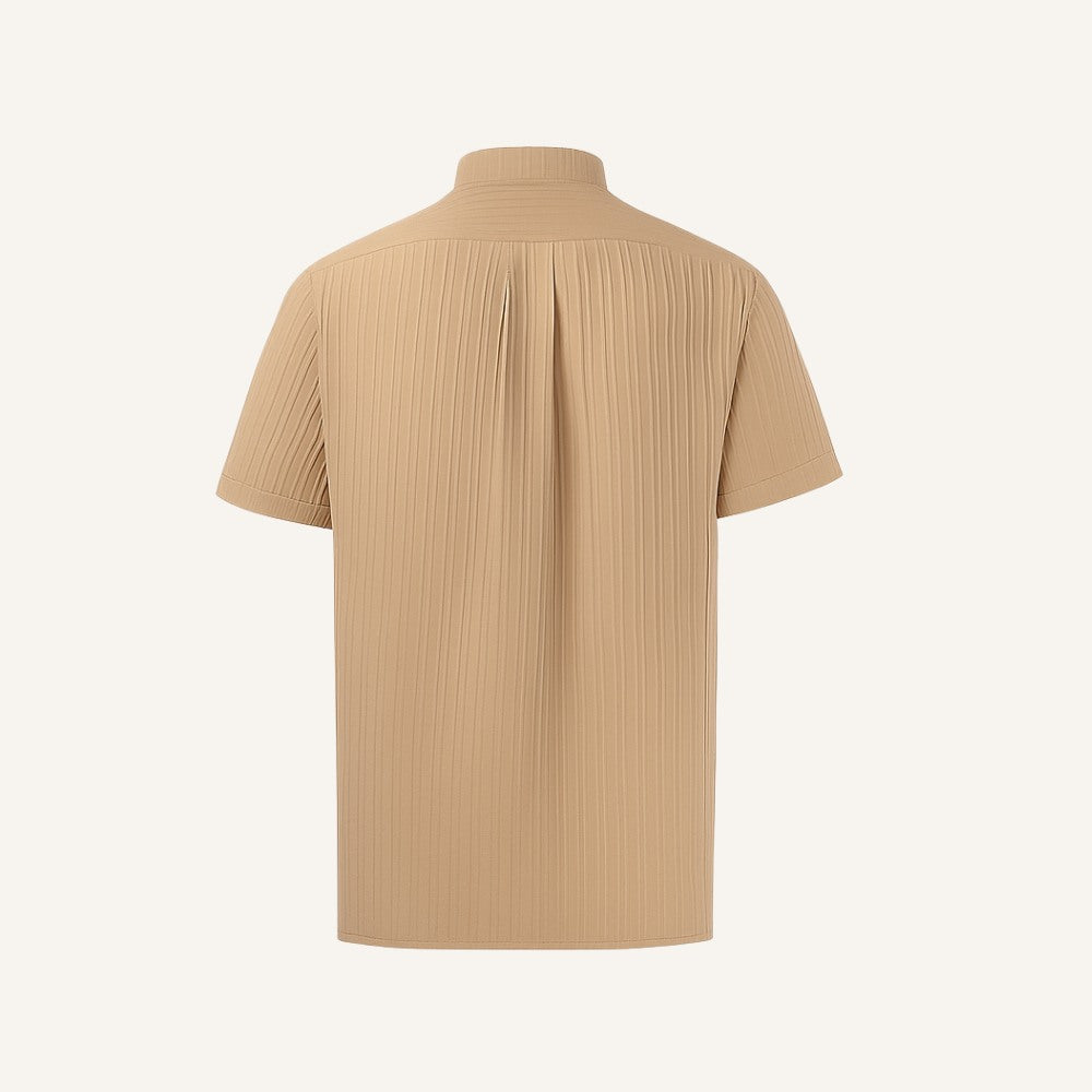 Camisa de Cuello Mao Plisada para Hombre Old Money Richelieu