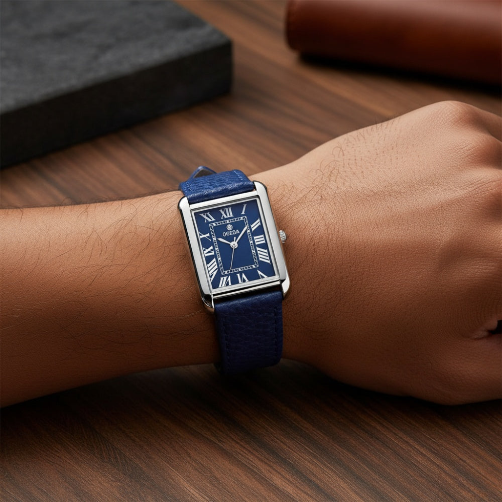 Reloj Rectangular de Cuero para Hombre Raez Atempori Azul