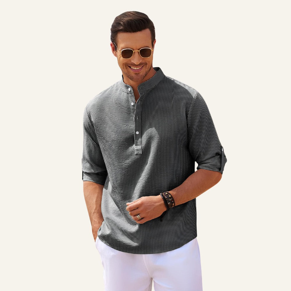 Camisa de Cuello Mao para Hombre Old Money Ascot
