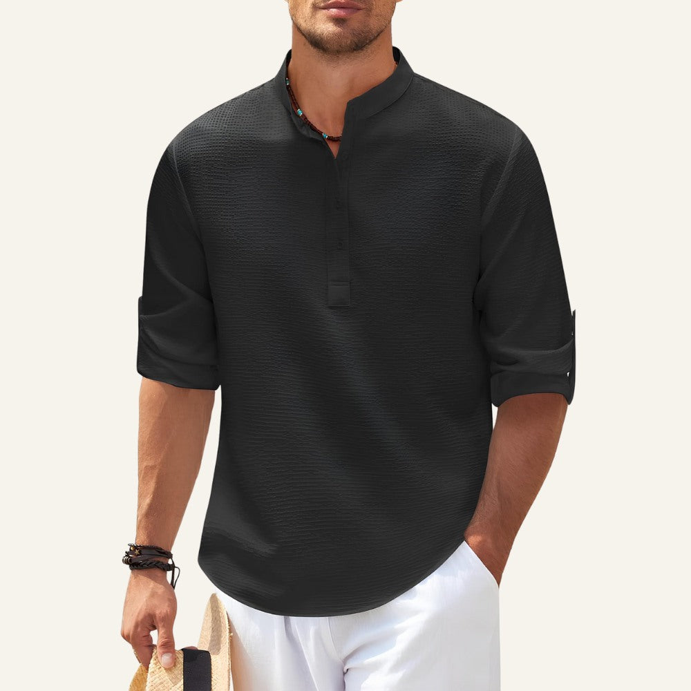 Camisa de Cuello Mao para Hombre Old Money Ascot