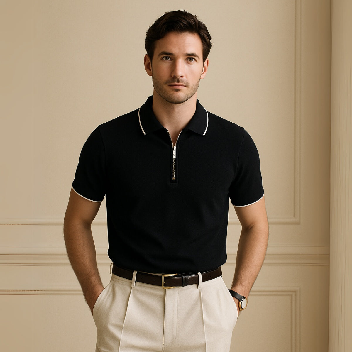Camisa Polo con Cremallera para Hombre Old Money Manttan