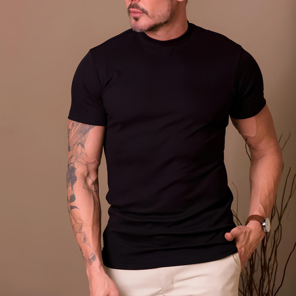 Camiseta Acanalada de Cuello Alto para Hombre Clarence
