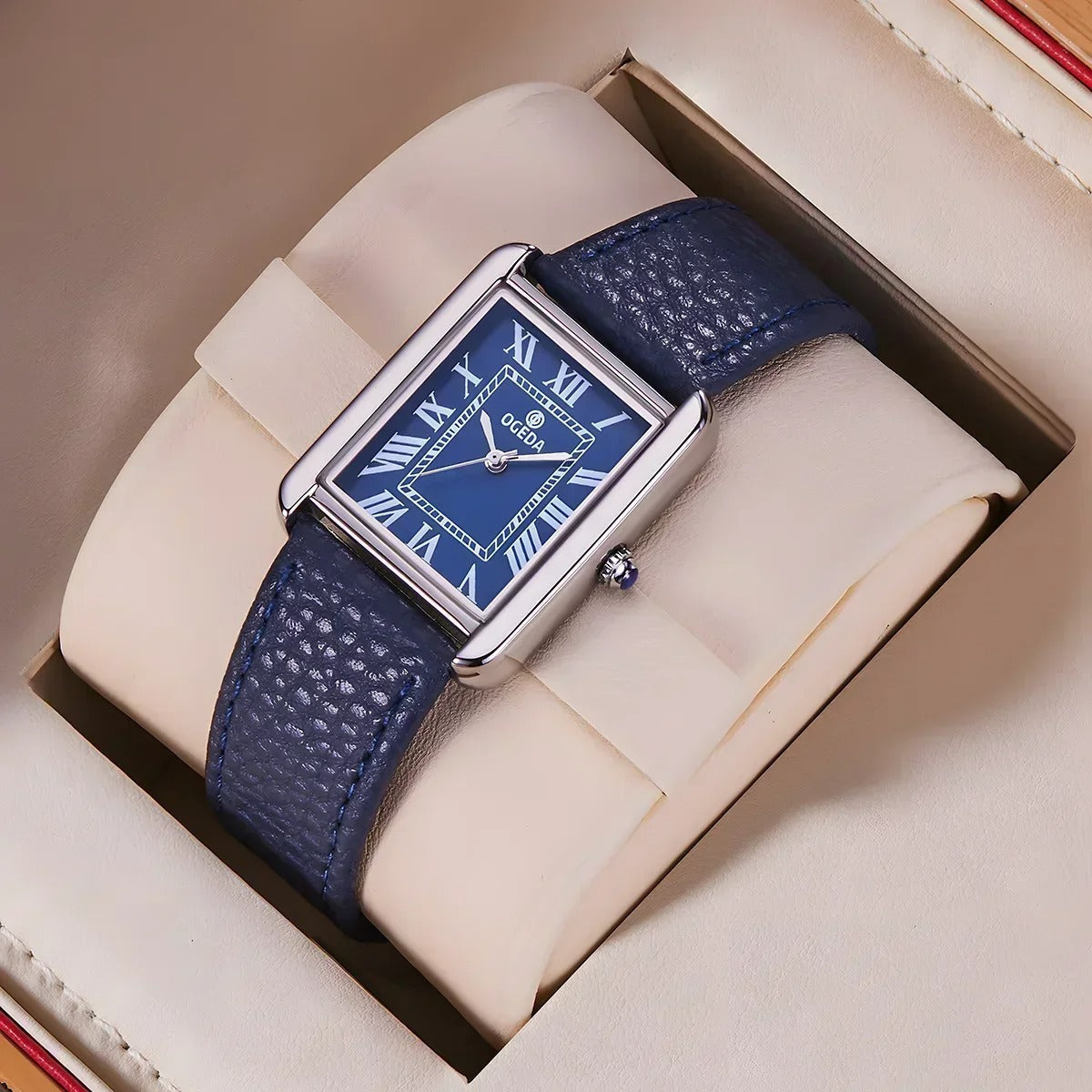 Reloj Rectangular de Cuero para Hombre Raez Atempori Azul