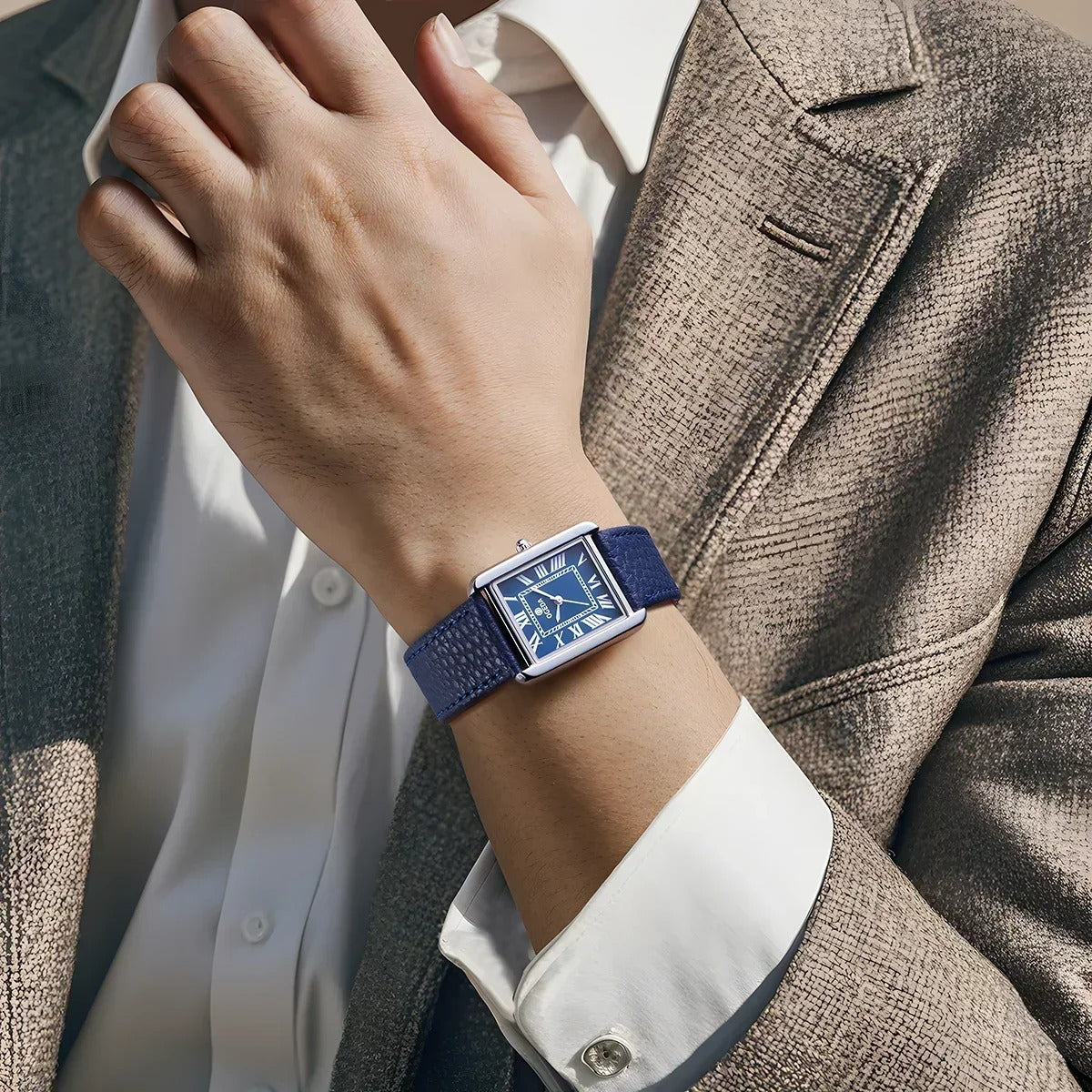 Reloj Rectangular de Cuero para Hombre Raez Atempori Azul